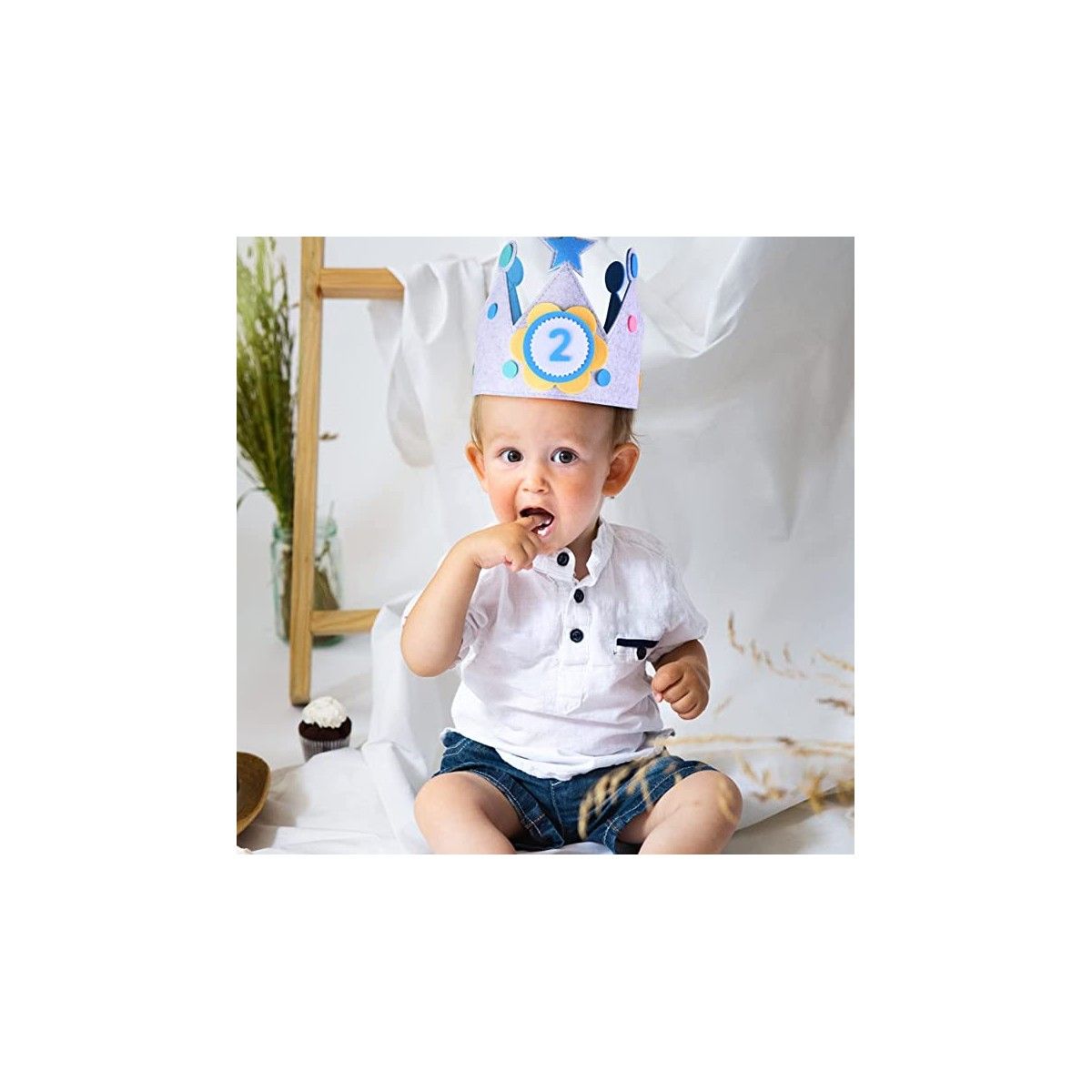 Blå fødselsdagskrone med udskiftelige tal - Børnespil og legetøj