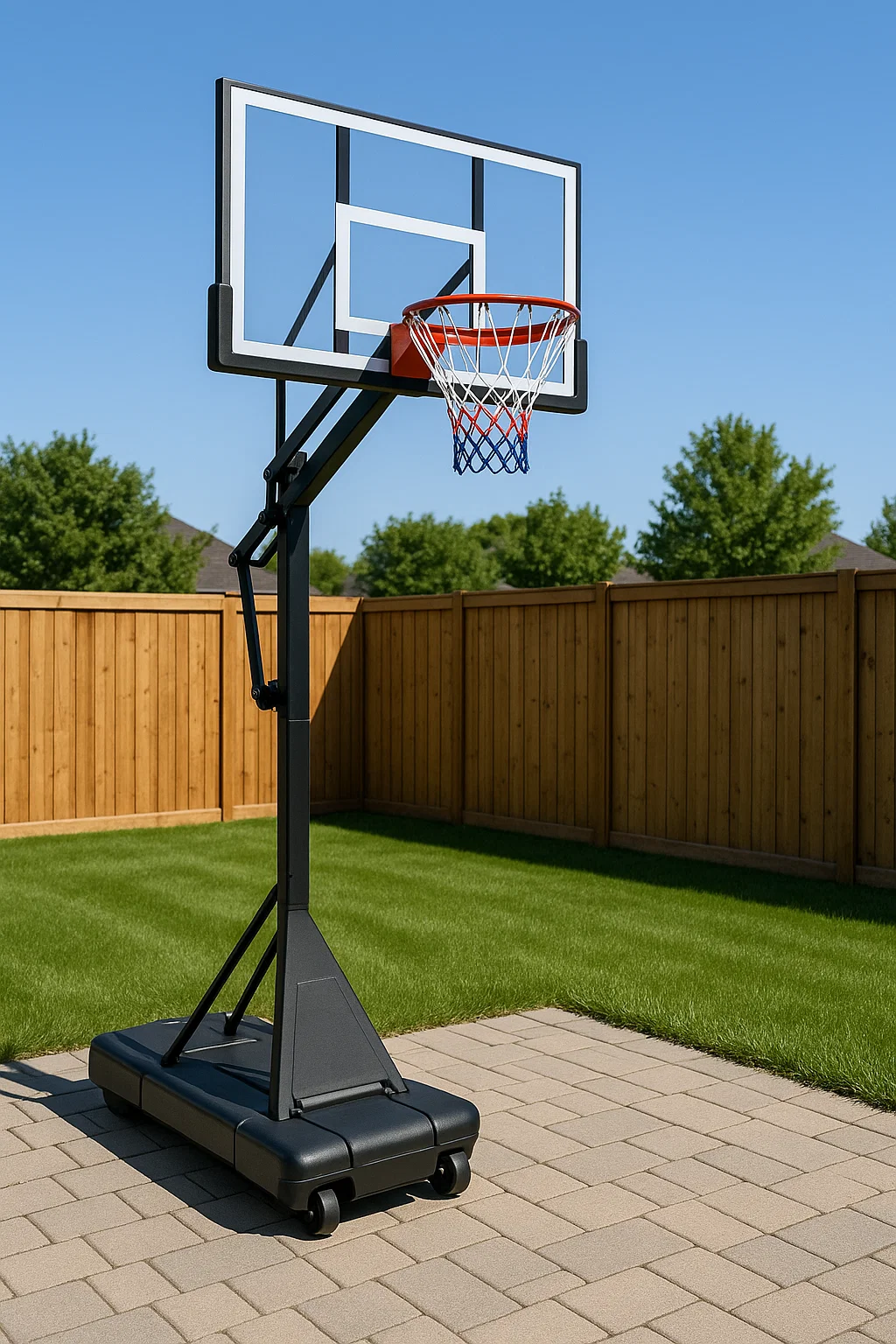 Panier de basket-ball extérieur réglable, en acier noir et PVC, avec roulettes, 110 x 75 x 260 cm HDnkSyrF91ww