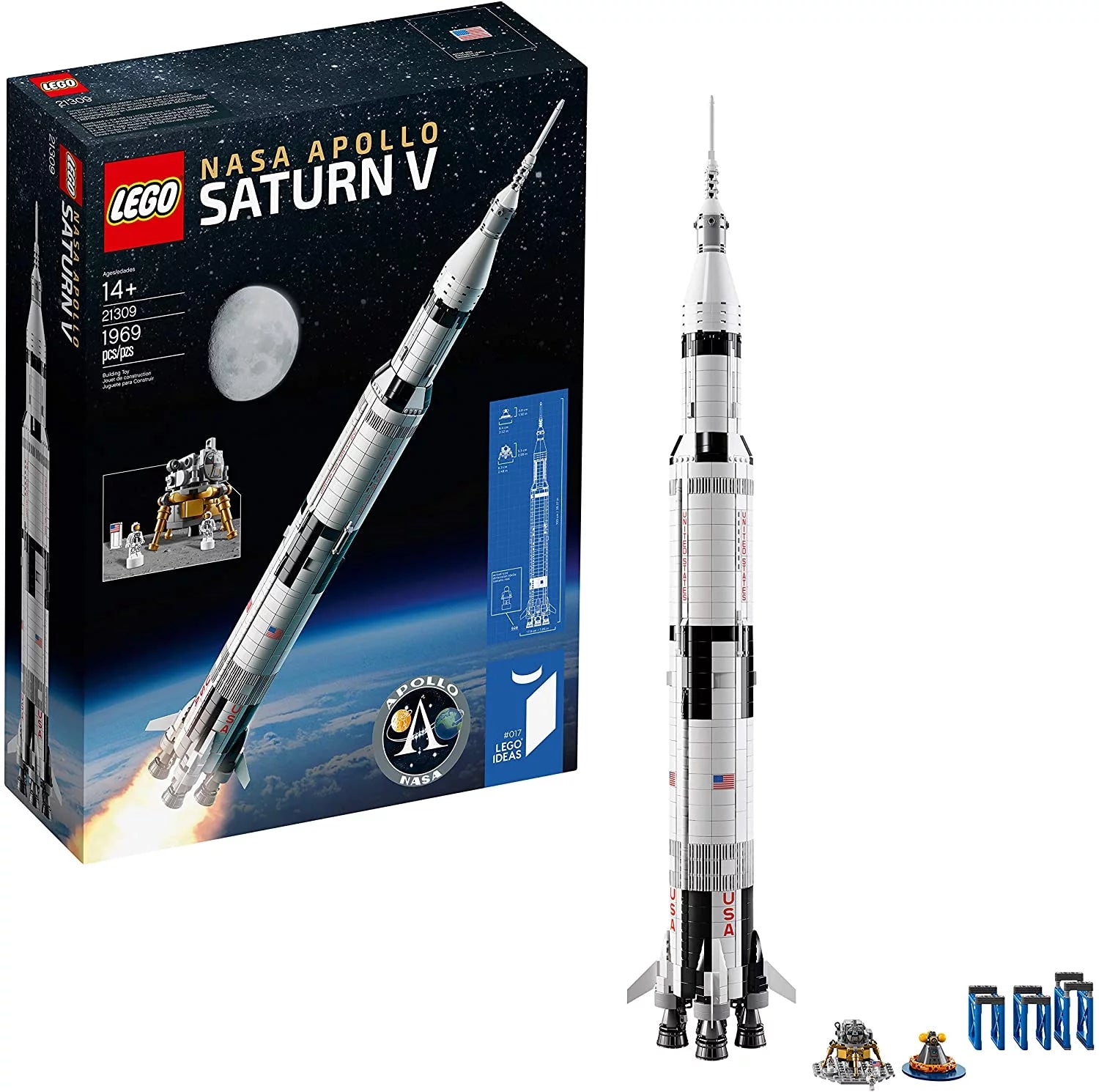 LEGO Ideas NASA Apollo Saturn V 92176 – Rumraketmodel til børn og voksne, videnskabeligt byggesæt (1969 dele)