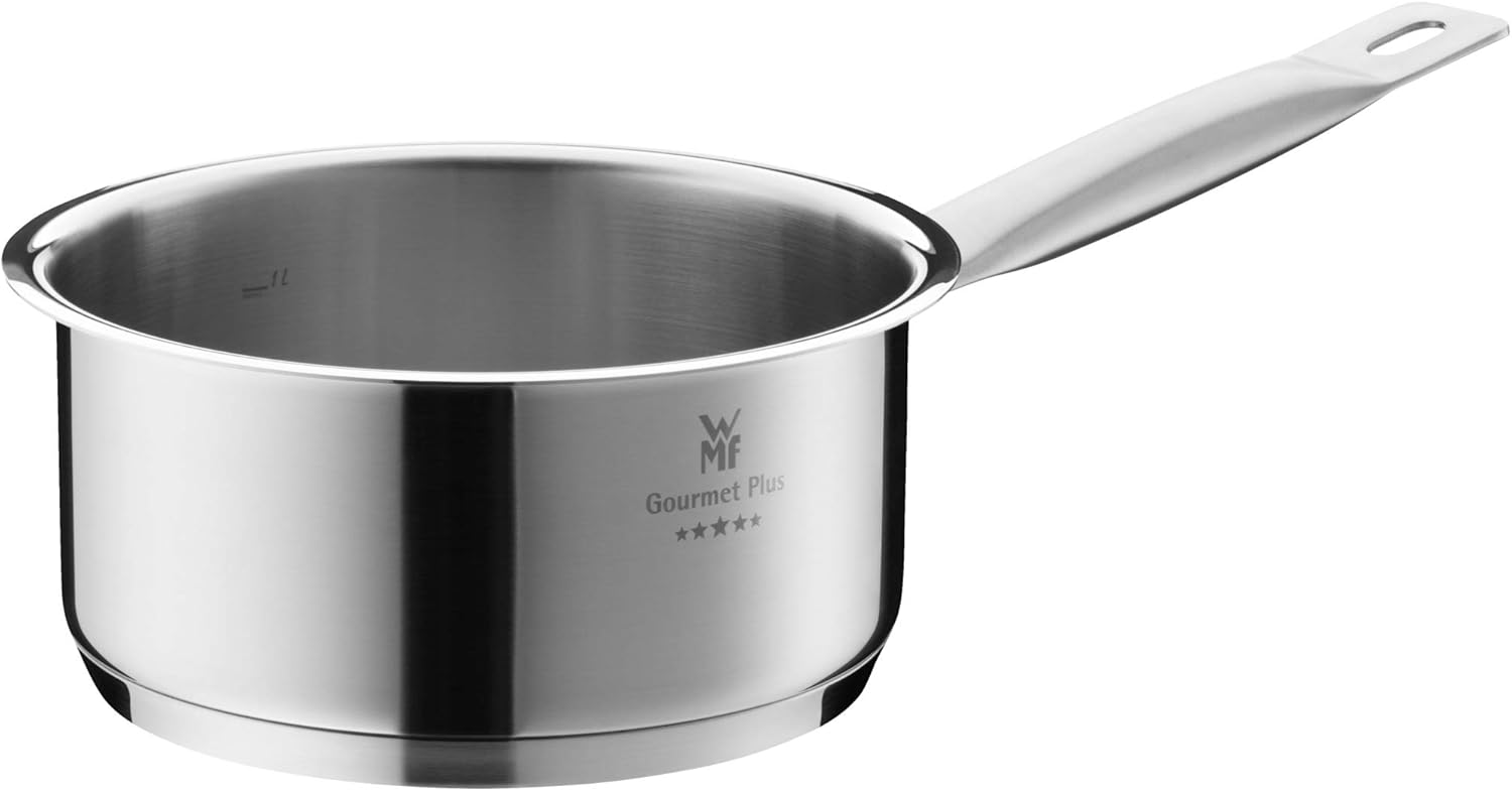WMF Gourmet Plus - 5-teiliges Kochgeschirr-Set, Edelstahl, induktionsgeeignet, 1 flacher Bräter (20 cm), 3 hohe Bräter (16 cm, 20 cm und 24 cm), 1 Stielkasserolle (16 cm) mit 4 Edelstahldeckeln