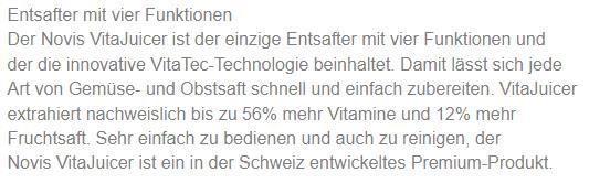 Extracteur de jus Novis VitaJuicer S1 SEV noir (occasion)