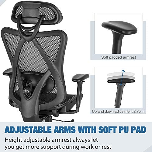 Chaise de bureau ergonomique SUNNOW 2025. Chaise de bureau en maille. Chaise de direction à dossier haut.