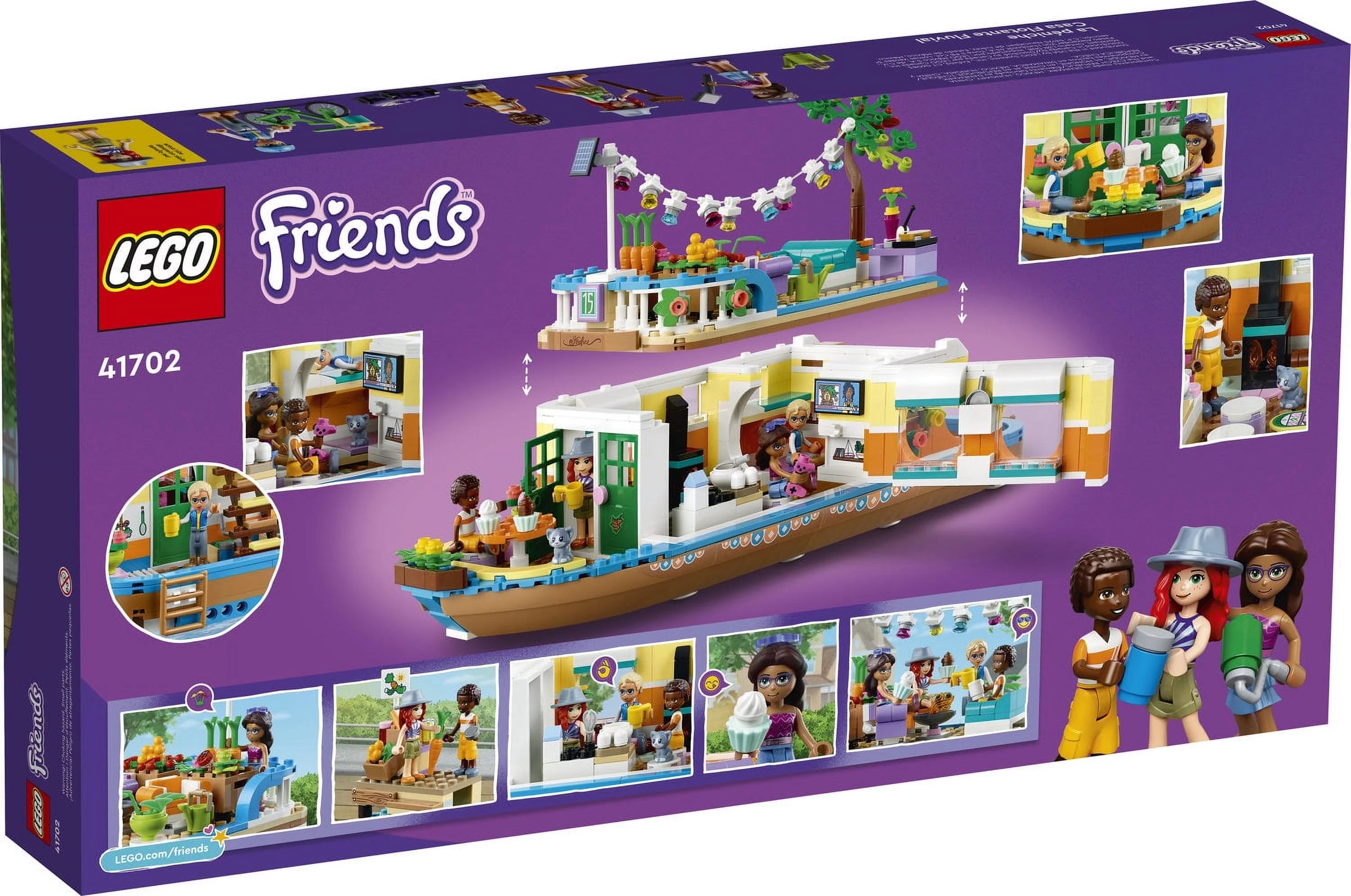LEGO Friends Husbåd på kanalen 41702 Byggesæt; Indeholder 4 minidukker, inklusive Mia, og 1 legetøjsdyr; Fødselsdagsgave til børn fra 7 år (737 dele)
