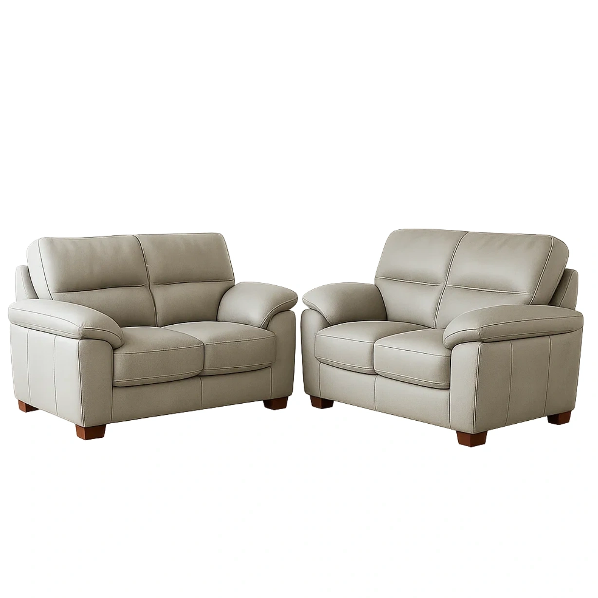 Ensemble canapé 4 places, revêtement cuir gris, style classique, sans options supplémentaires. Dimensions du canapé 2 places : 150 x 80 x 90 cm. Idéal pour salon et séjour. - yErGOwMy6igl