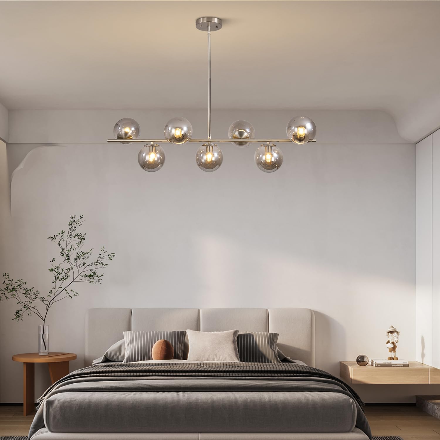 Moderne Esszimmerleuchte von KCO Lighting aus goldfarbenem Metall, Kücheninsel-Pendelleuchte aus weißem Glas, 7-flammig, E27, 80 cm höhenverstellbar