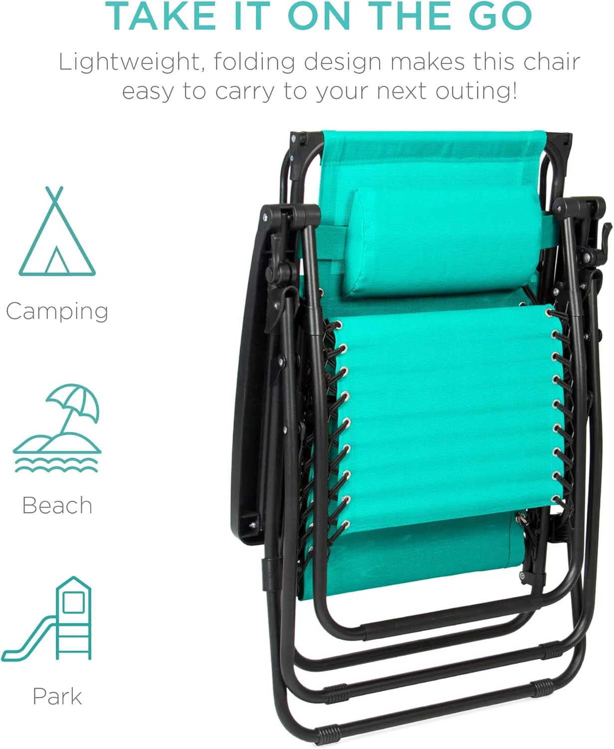 Bedste valg – Zero Gravity-lænestol til terrassen. Justerbar og foldbar udendørsstol med baldakin, nakkepude og sidebakke. Textilene – Påfugleblå