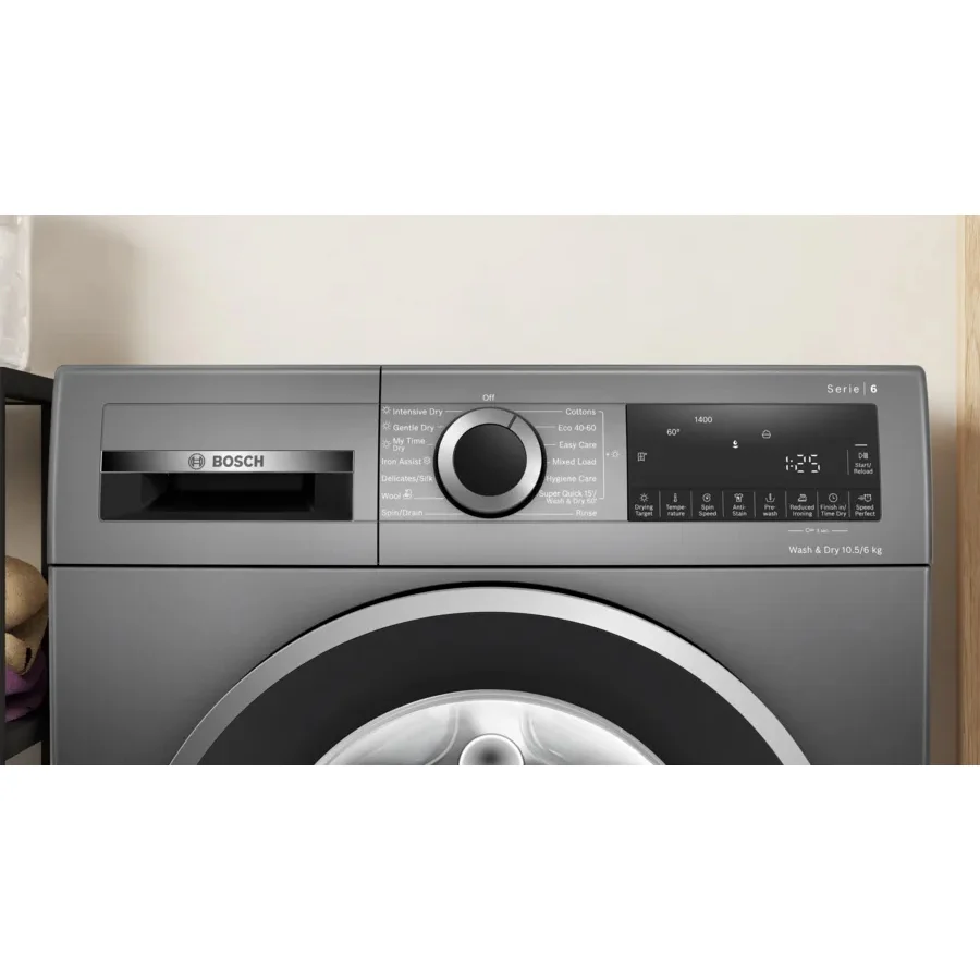 Lave-linge séchant Bosch WNG254R1GB Série 6, pose libre, 10,5 + 6 kg, 1400 tr/min – Graphite (2025)