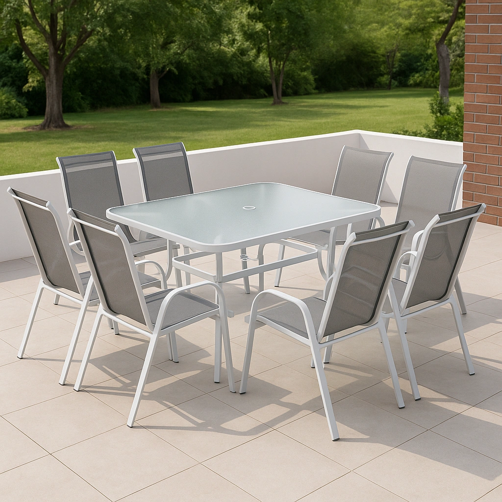 Ensemble de salle à manger de jardin en métal blanc et gris et verre - ozkXLXZ372WP