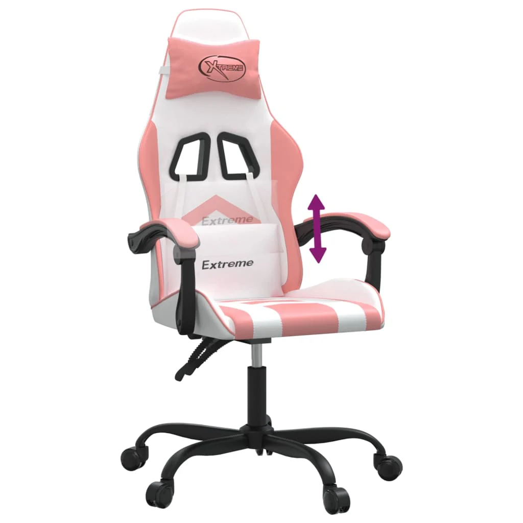 Chaise de jeu 2025 en cuir synthétique blanc et rose V1080