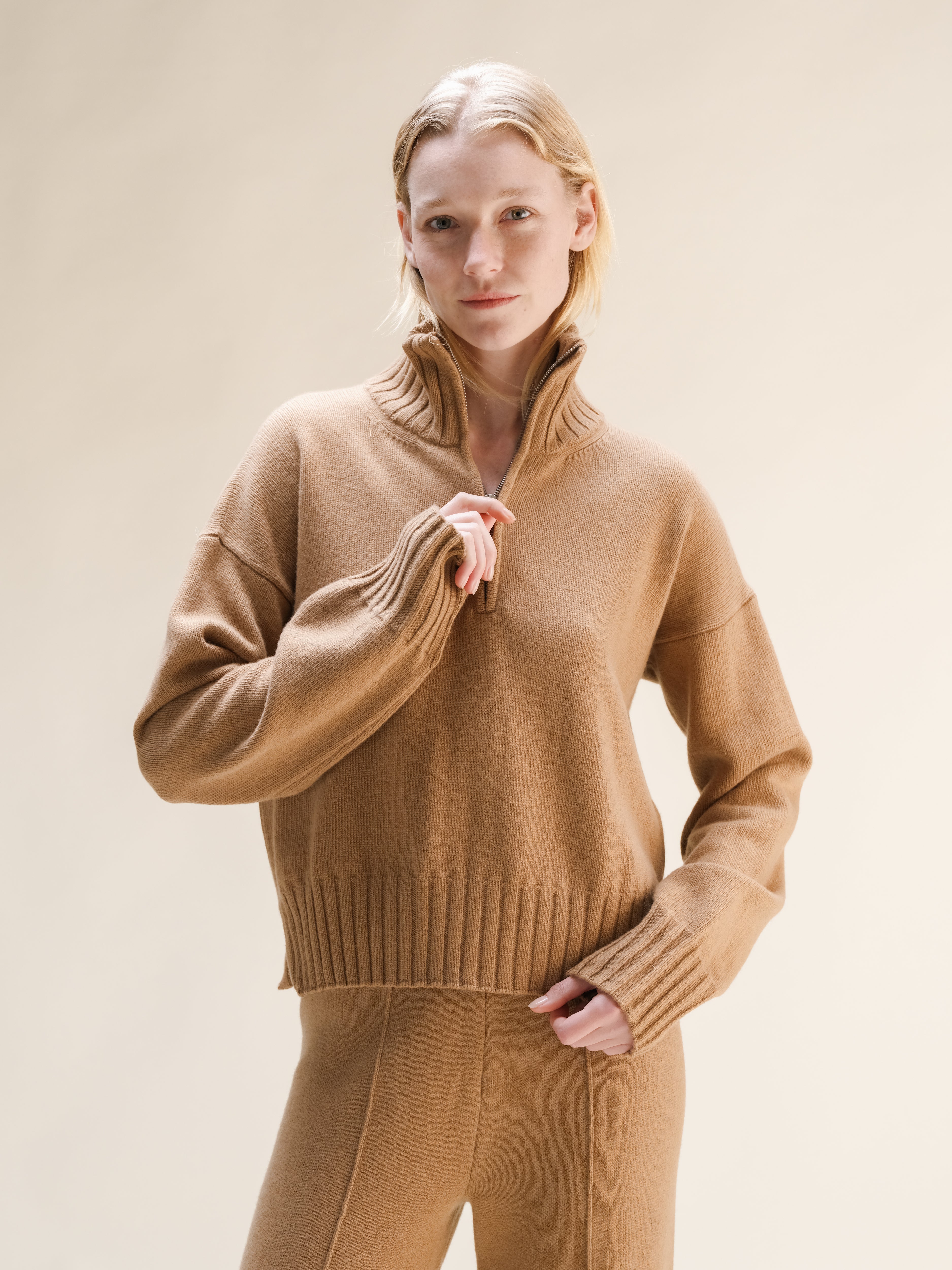 Wool & Cashmere Mix High Neck Sweater with Zip