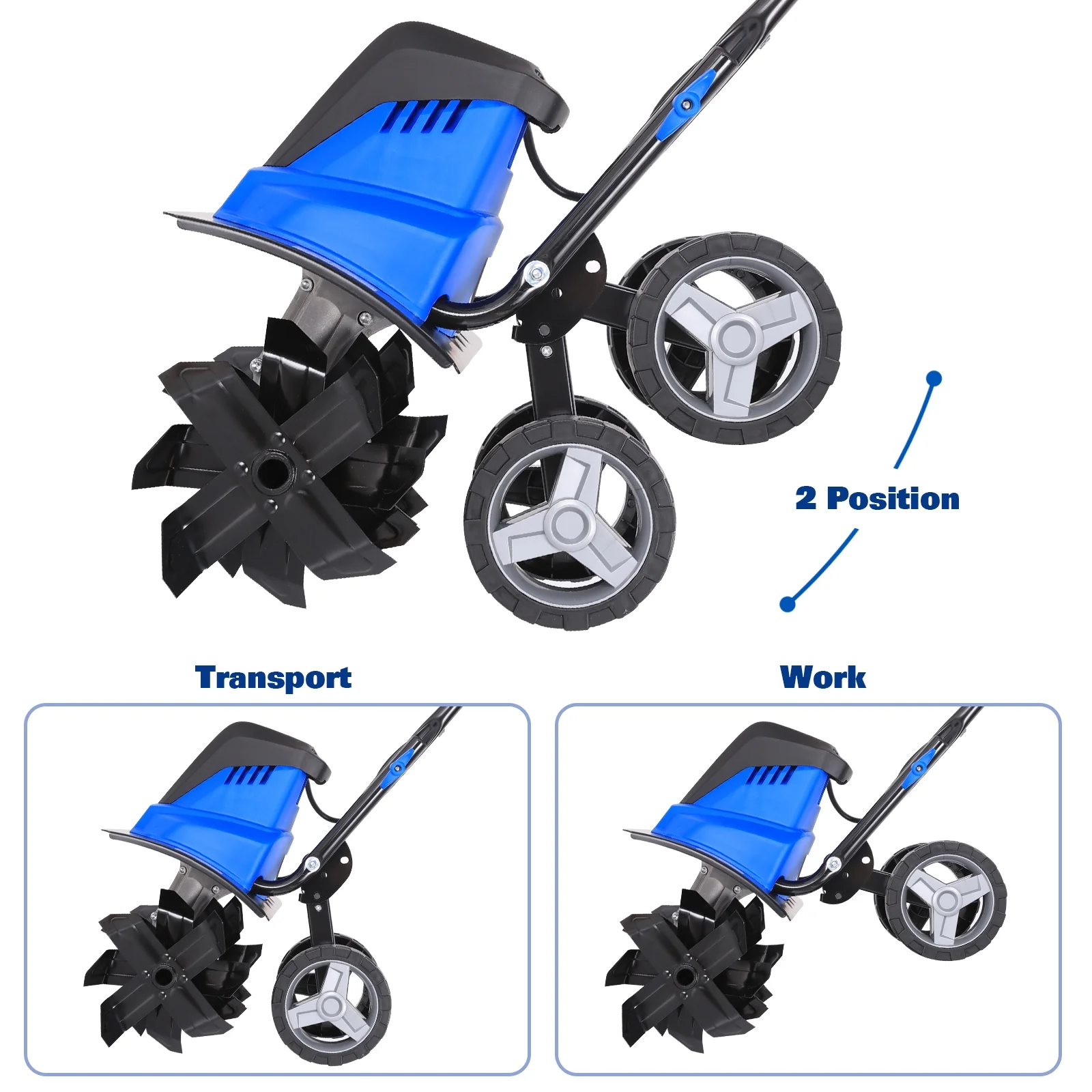 Motoculteur électrique BILT HARD 2025 de 40,6 cm (16 pouces). 13,5 A. 6 fraises en acier. Roues réglables.