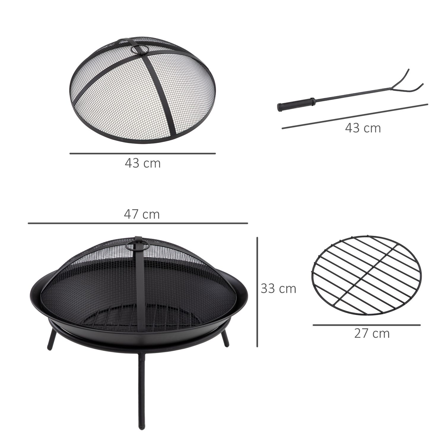 Brasero de jardin en métal d'extérieur Ø47x33 cm - Outsunny. Noir