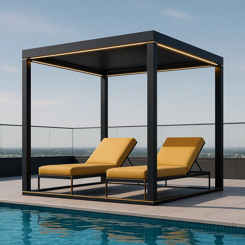 Pergola de jardin en aluminium avec éclairage LED - Noir - pour usage extérieur, 400 cm de long x 250 cm de haut x 380 cm de profondeur jMmPajK308NZ