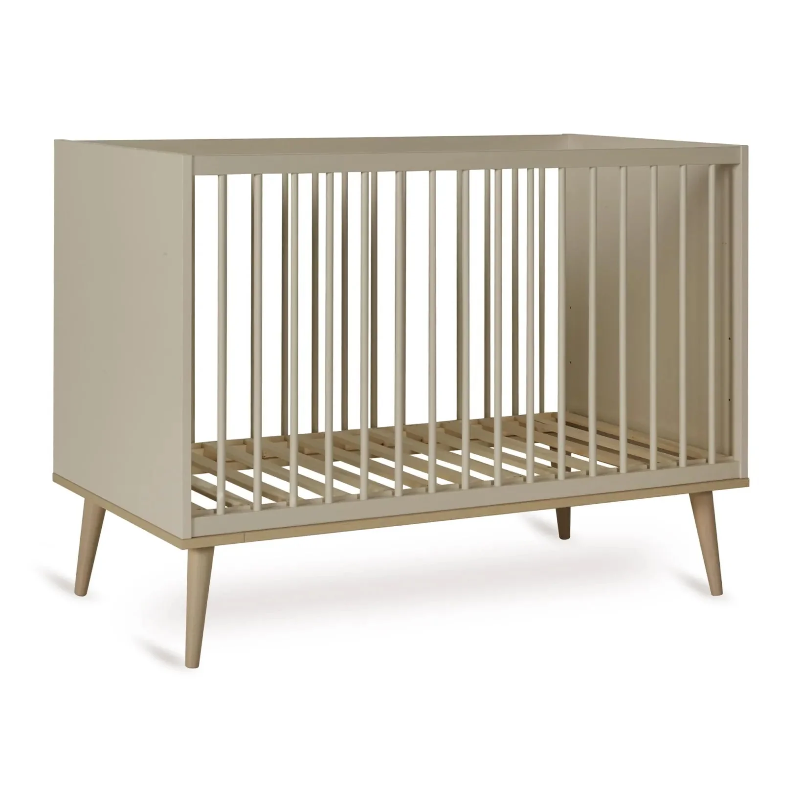 2025 Quax Flow Kinderbett – 60 x 120 cm | Graubeige und Buchenholz | Höhenverstellbar. FSC-zertifiziert | Mit Lattenrost. Matratze nicht enthalten.