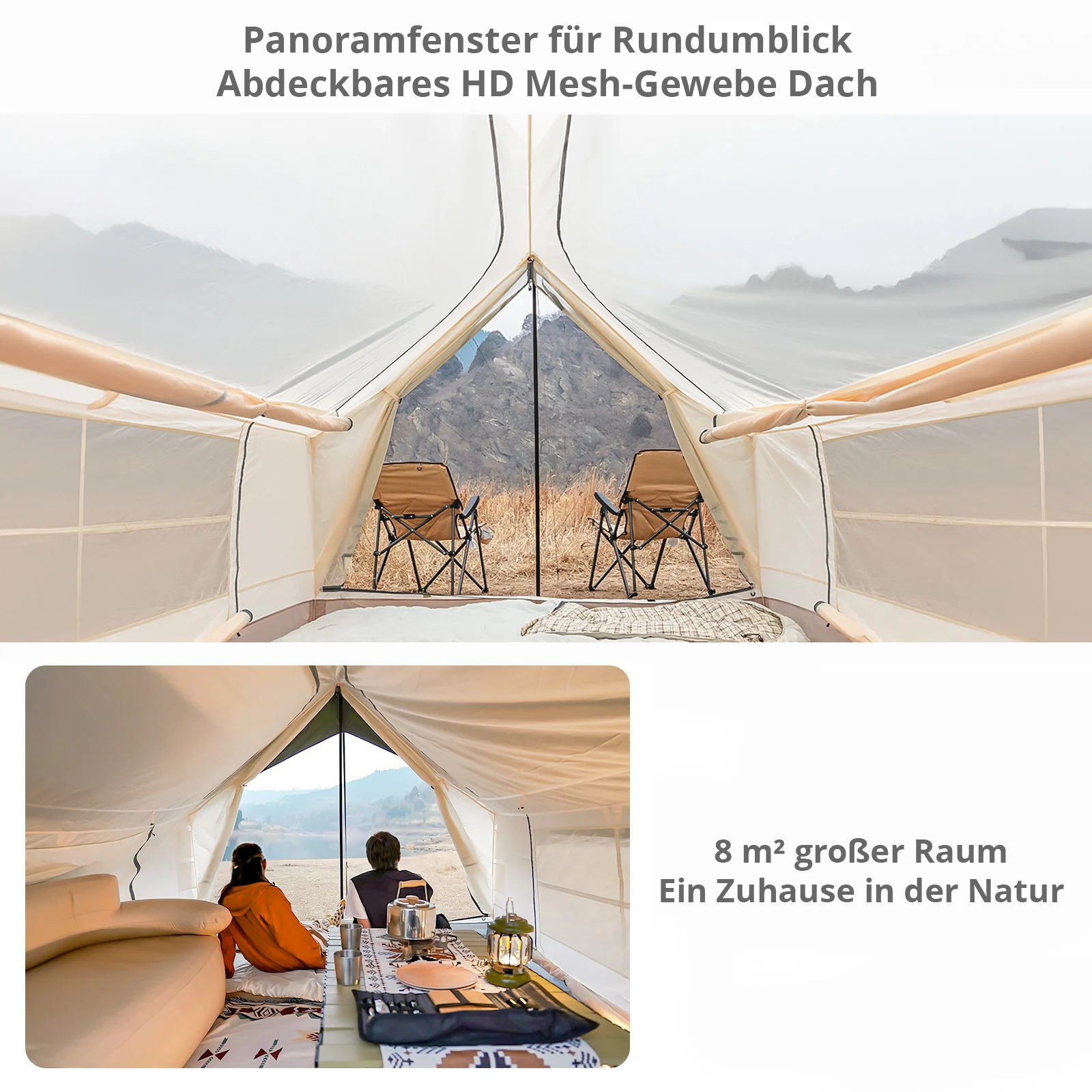 2025 KingCamp Pinehouse II – Geräumiges 4-Personen-Hybridzelt. Flexible Belüftung und technisches Baumwollmischgewebe.