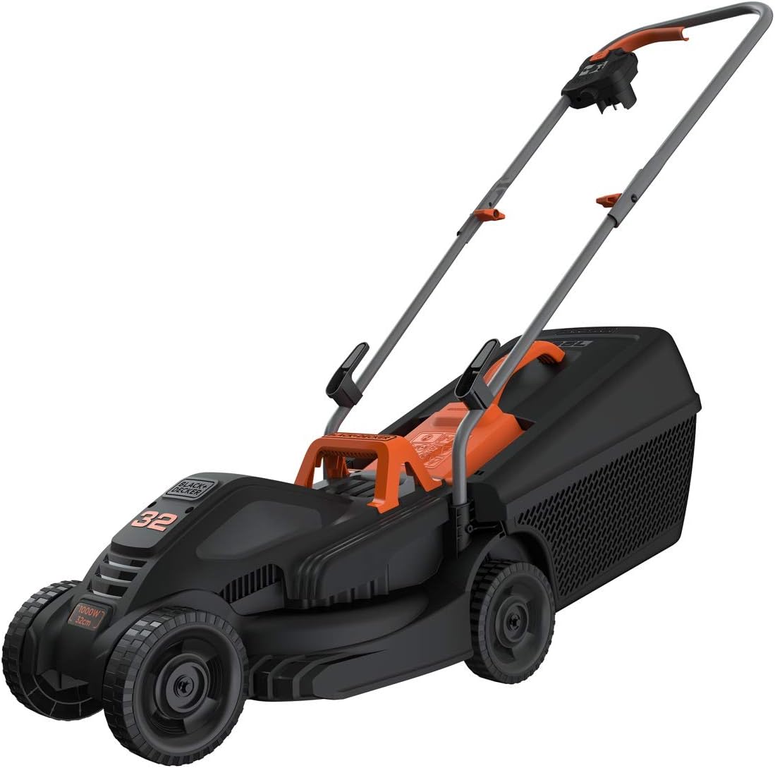 BLACK+DECKER Fahrrad-Rasenmäher, 1600 W, 38 cm Schnittbreite, E-Antrieb, EdgeMax und SoftTouch, 6 Schnitthöhen, 45-Liter-Fangbehälter, BEMW471BH