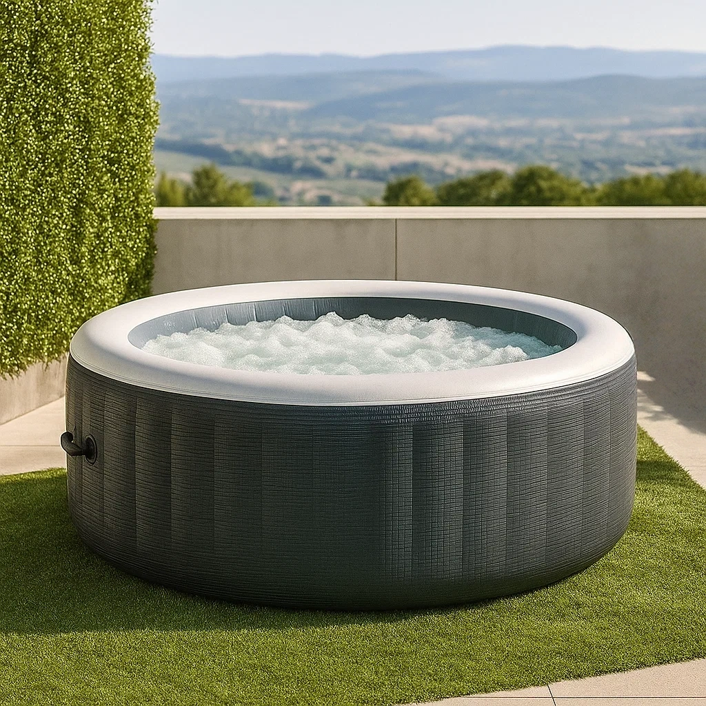 Spa gonflable rond pour 4 personnes, PVC renforcé, noir et blanc, diamètre 180 x 65 cm - icW7rcBoernA