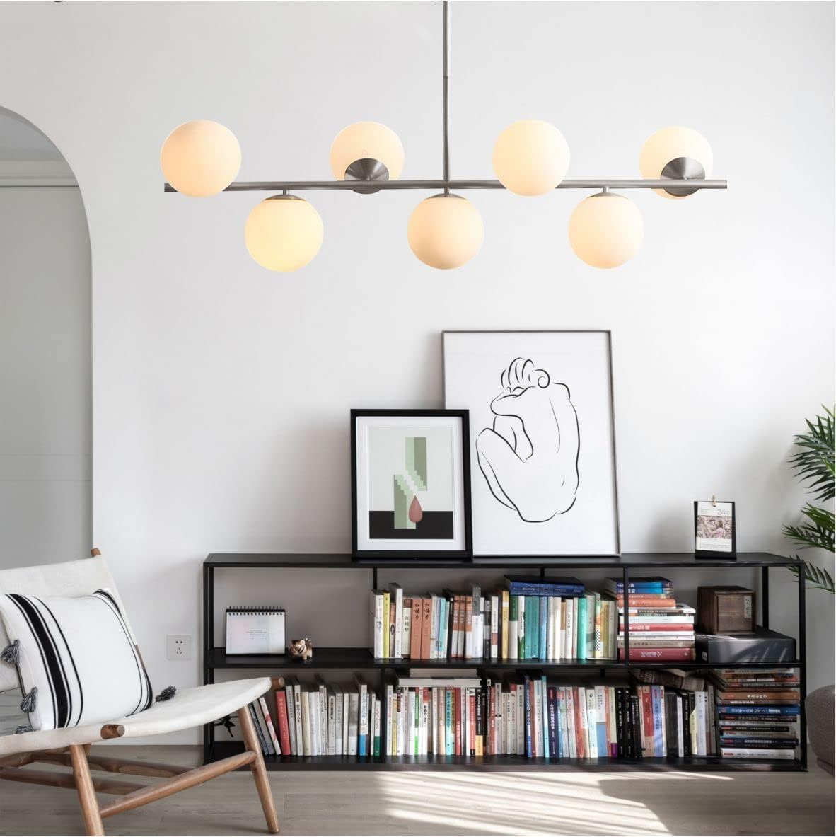 Moderne Esszimmerleuchte von KCO Lighting aus goldfarbenem Metall, Kücheninsel-Pendelleuchte aus weißem Glas, 7-flammig, E27, 80 cm höhenverstellbar