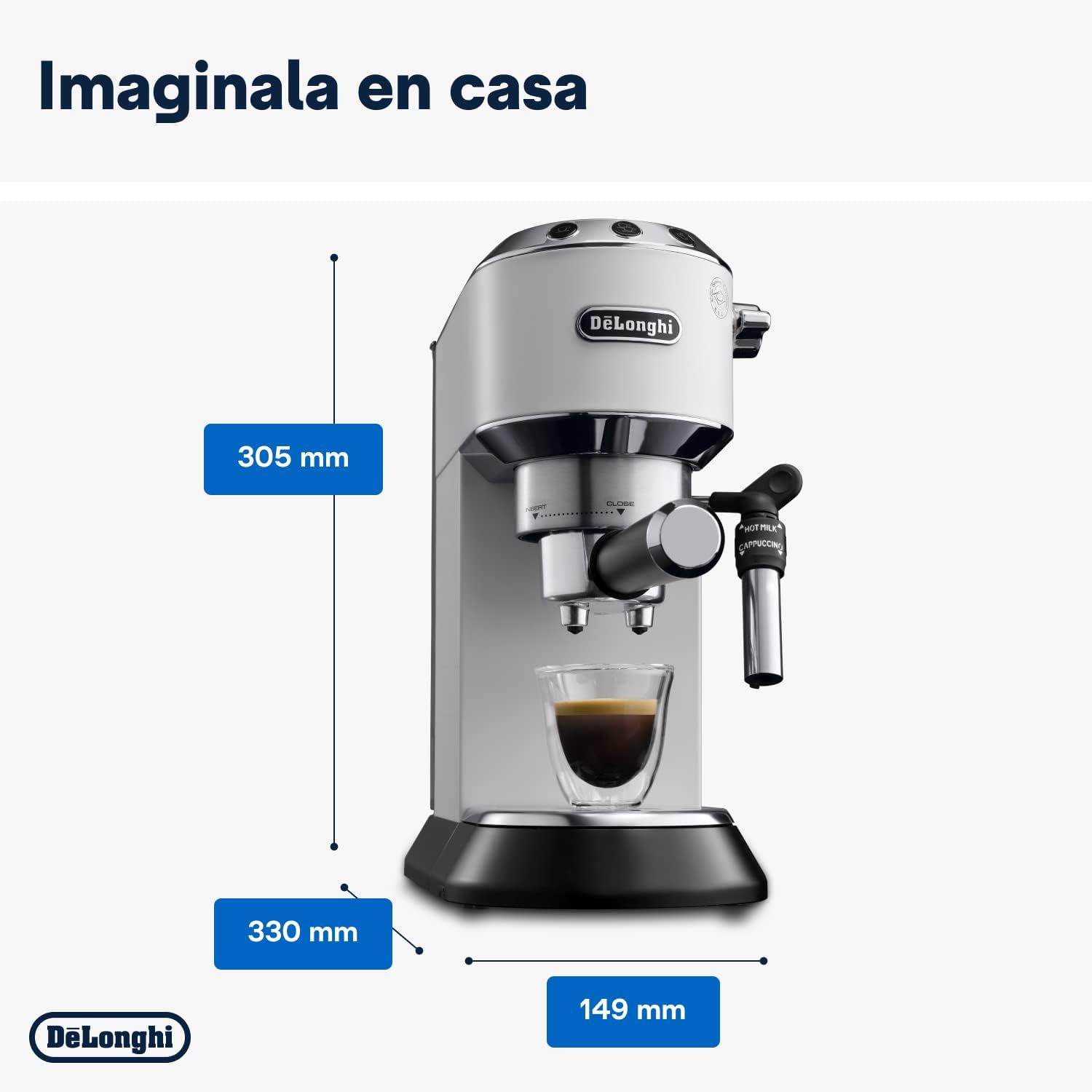De'Longhi Dedica – Cafetière à pompe en acier inoxydable pour café moulu ou individuel, expresso et cappuccino, réservoir de 1,3 litre, système anti-goutte, modèle EC685.M, couleur métal