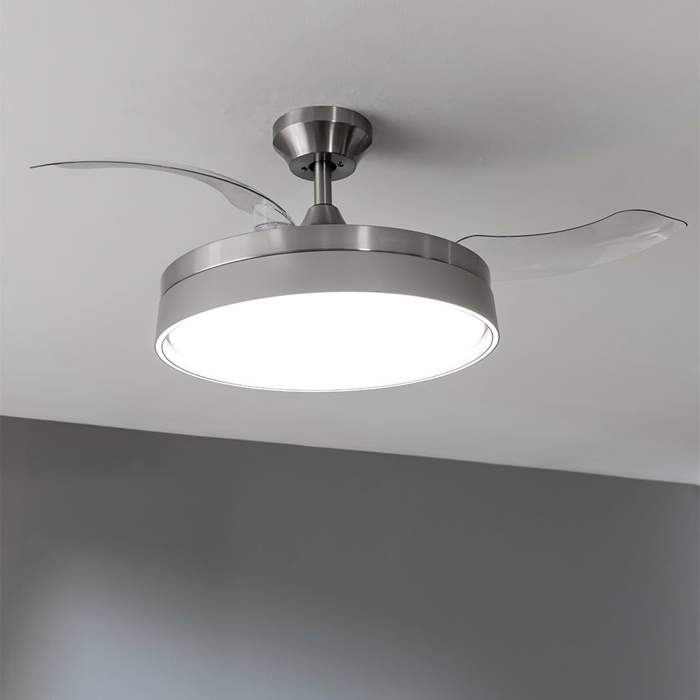 Ventilateur de plafond Cecotec à pales rétractables et lampe invisible EnergySilence Aero 4280 en acier, 40 W, diamètre 42 pouces (106 cm), minuterie, 3 tons lumineux, fonction été-hiver