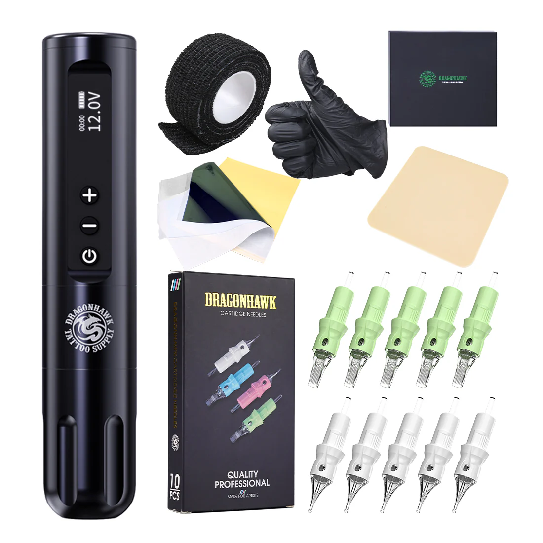 Dragonhawk X9 trådløs tatoveringsmaskinesæt med Mcore-L1 motor – ekstremt lange driftstimer