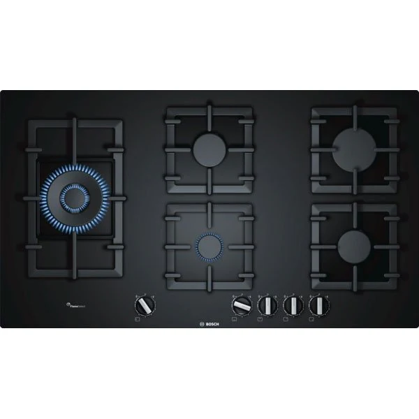 Plaque de cuisson à gaz Bosch Série 6 PPS9A6B90 – 90 cm, verre trempé noir