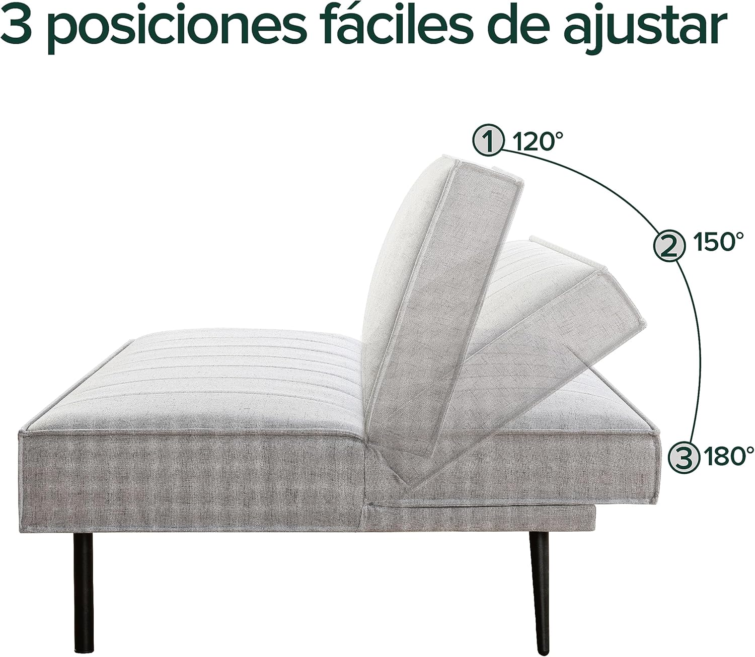 Zinus Quinn Click Clack sovesofa - 2-i-1 foldbar sovesofa - Velegnet til gæsteværelser og små rum - Grå