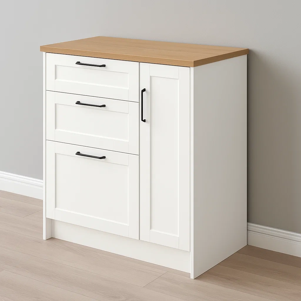 Îlot de cuisine avec tiroirs, blanc, mélaminé et bois, pour cuisine, 91 x 50 x 93 cm