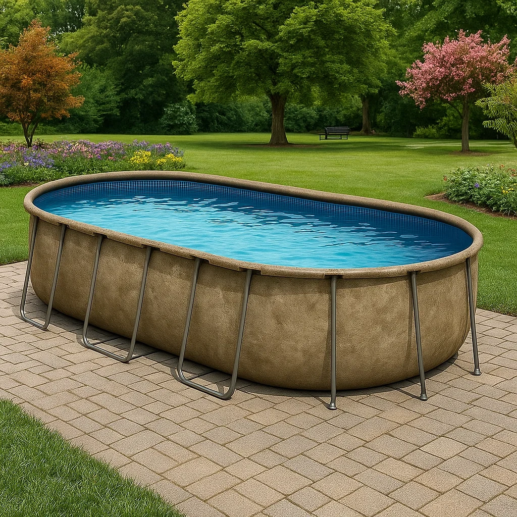 Piscine tubulaire ovale 472 x 286 x 104 cm, coloris marron/bleu, idéale pour adultes rAWwUnZ158Hj