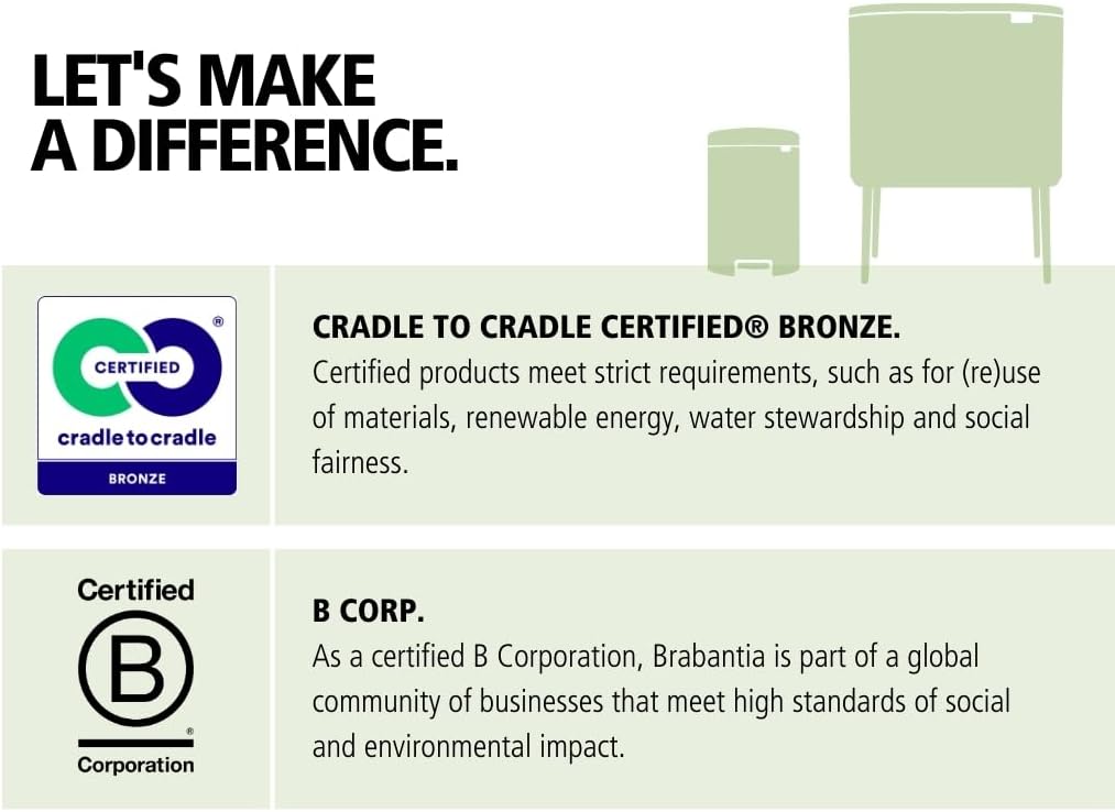 Brabantia Bo Hi Touch Ein-Knopf-Öffnungsmechanismus, 2 x 30-Liter-Abfalleimer mit Füßen, weiß