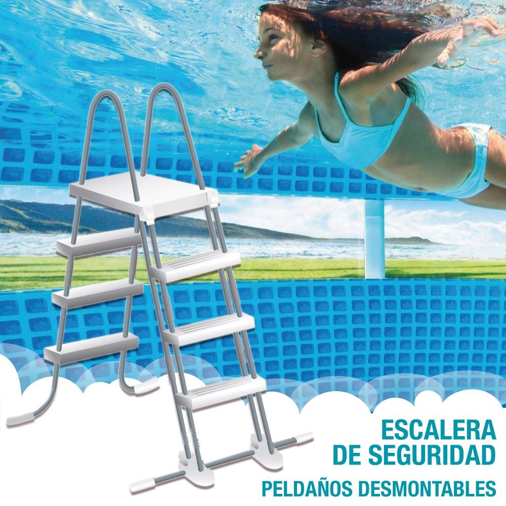 Piscine tubulaire circulaire amovible en PVC Intex grise 488 x 122 cm avec purificateur