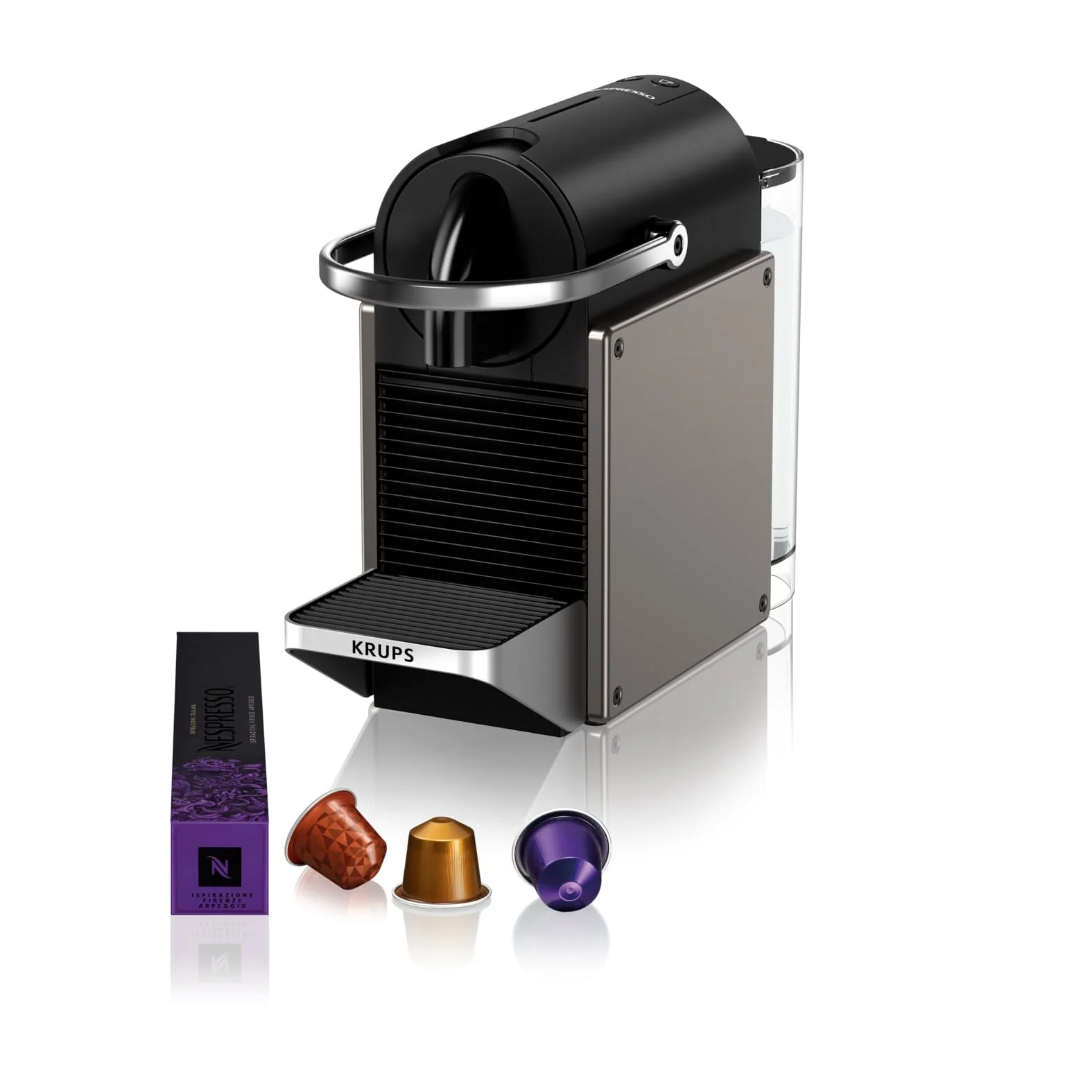 Machine à café à capsules Krups Nespresso Pixie (nouveau design 2025) | Espresso et Lungo | Style industriel | Faible consommation d'énergie | Arrêt automatique | Plateau réglable | Capsules recyclables | Modèle XN306T