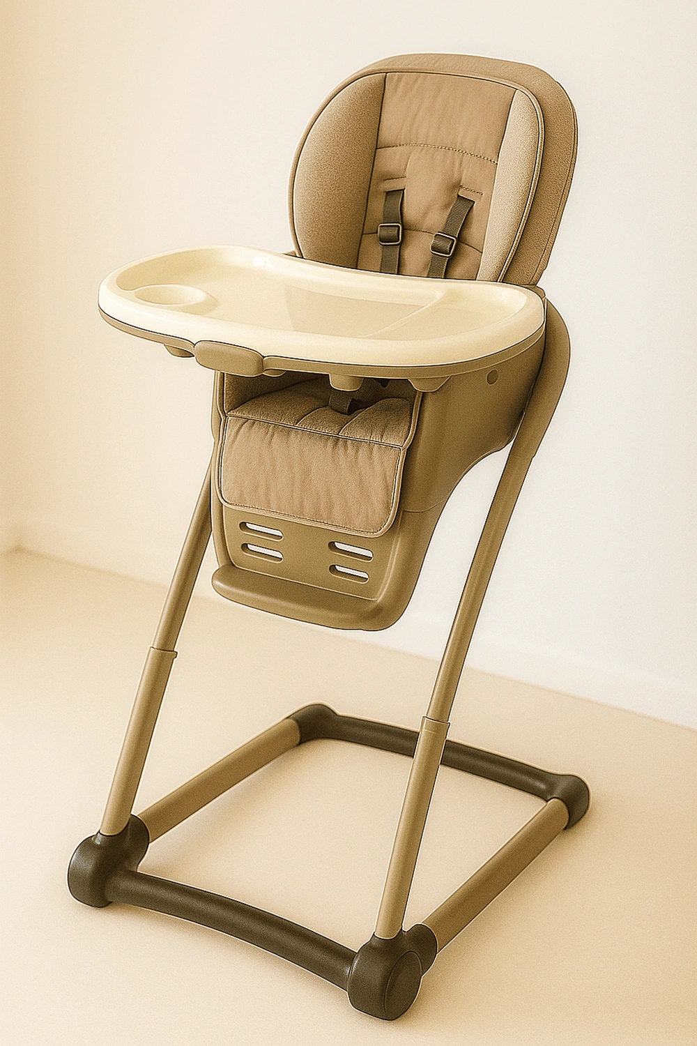 Chaise haute rembourrée avec tablette double amovible, jusqu