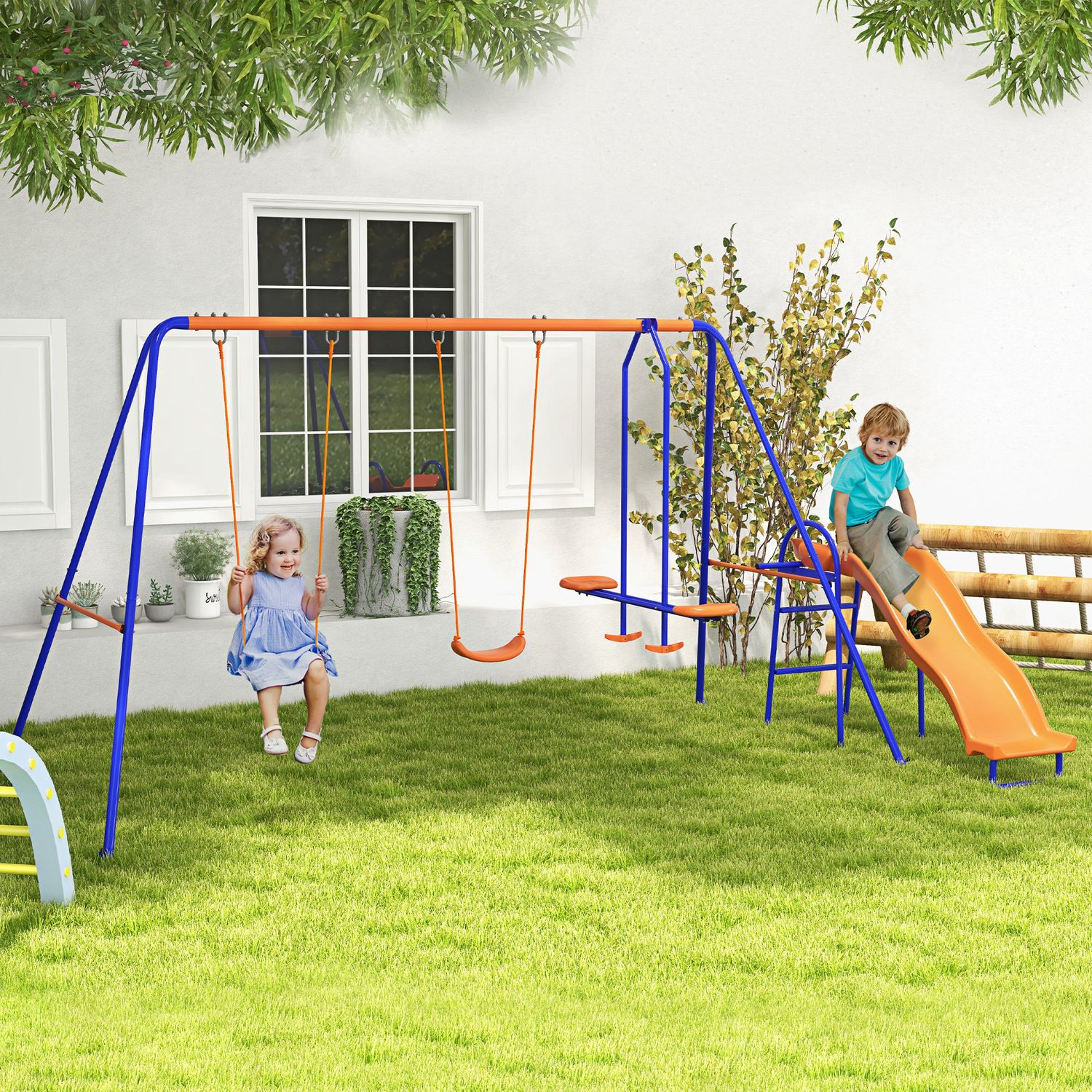 Outsunny 4-in-1 Kinderschaukel mit verstellbarem Seil, mehrfarbig