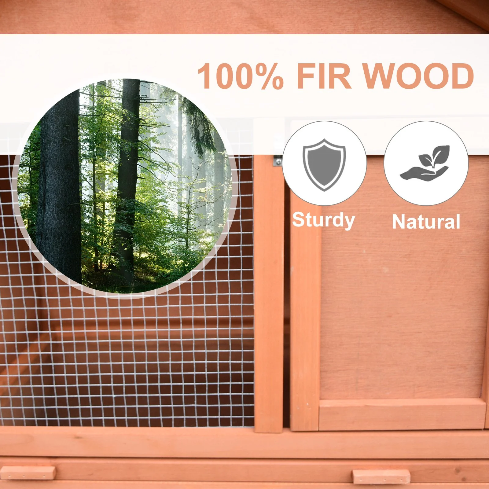 2025 PawHut Kaninbur i Træ, Rødguld