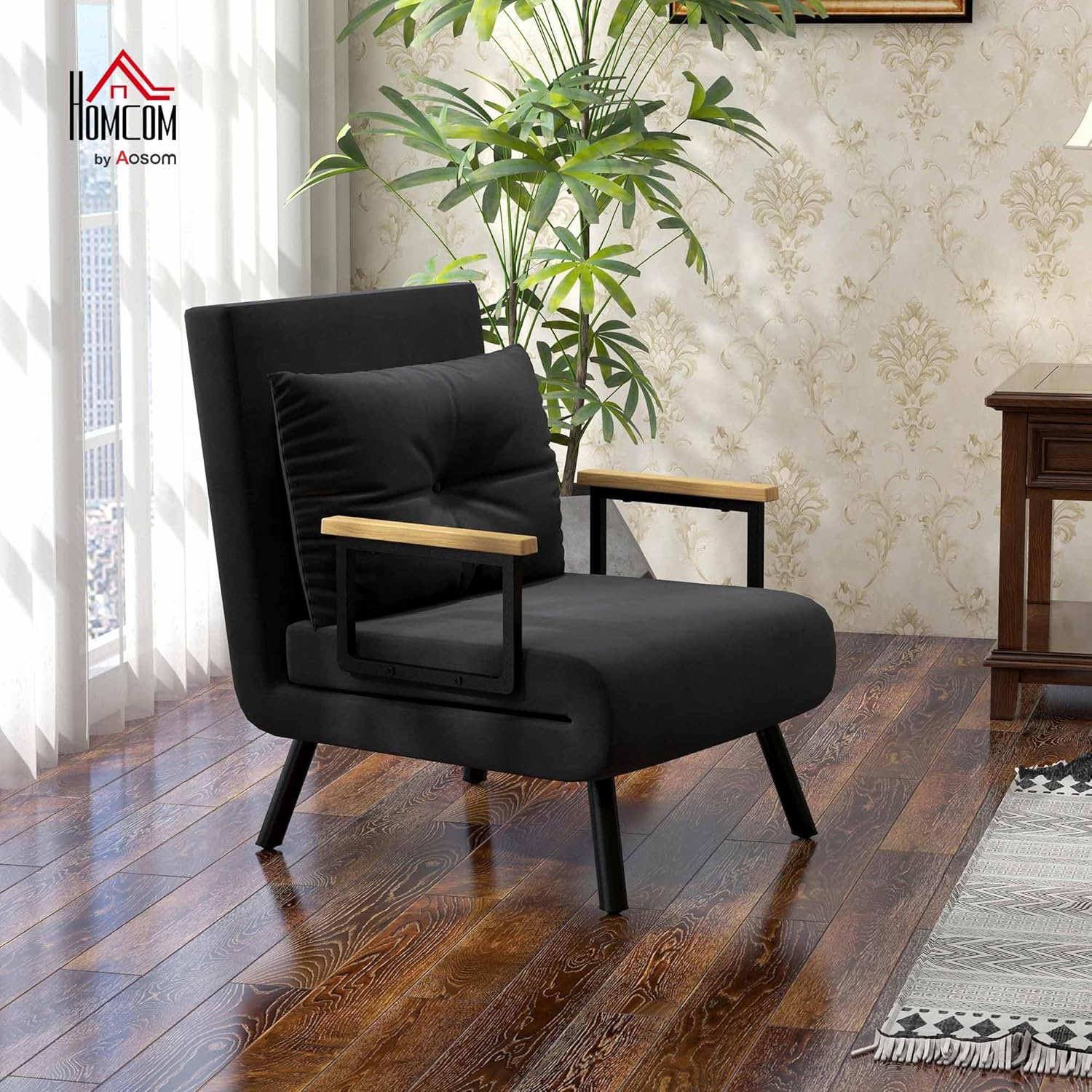 HOMCOM Schlafsofa, 2-Sitzer, Klappsofa, Samtbezug, 5-fach verstellbare Rückenlehne und gepolsterte Kissen, für Büro, Schlafzimmer, Wohnzimmer, 102 x 73 x 81 cm, Beige