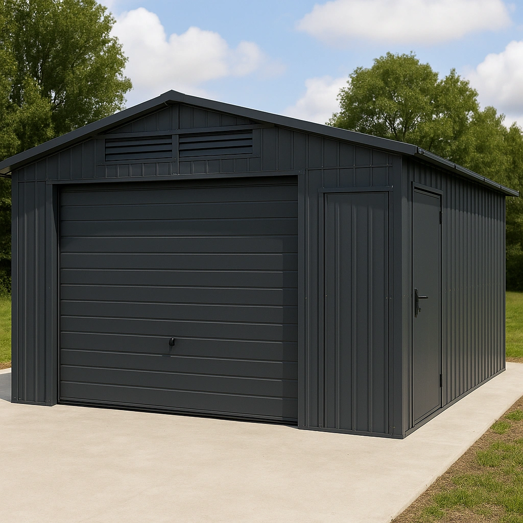 Garage métallique préfabriqué, extérieur en acier gris foncé, 500 x 300 x 230 cm