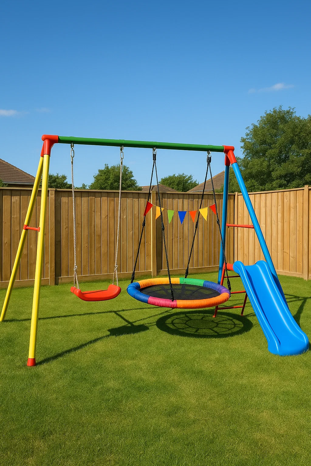 Balançoire et toboggan de jardin multicolores en métal 300×180×190 cm WnKvdBMP88Kk
