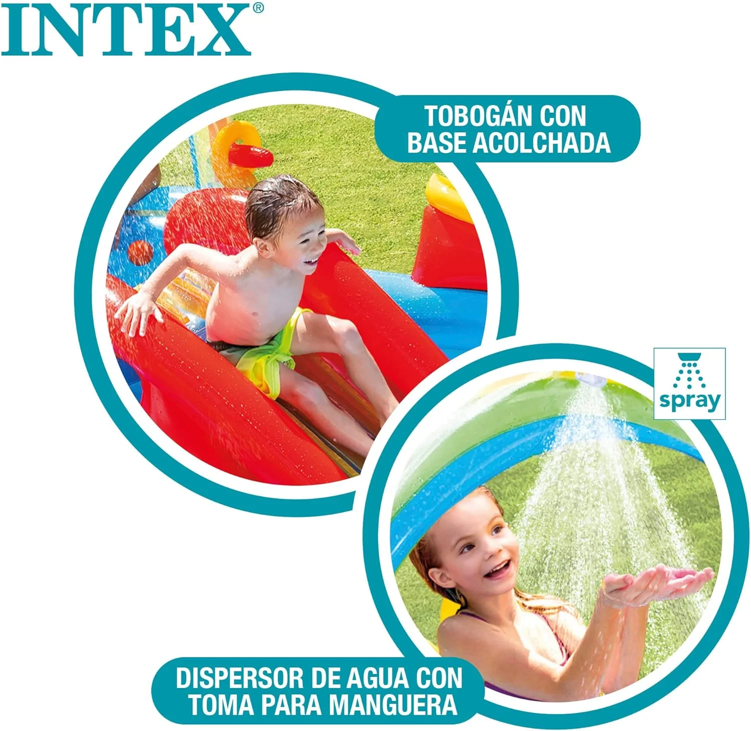 Intex Jungle Adventure Oppusteligt Legeområde – Pool med Rutsjebane og Vandlege til Børn