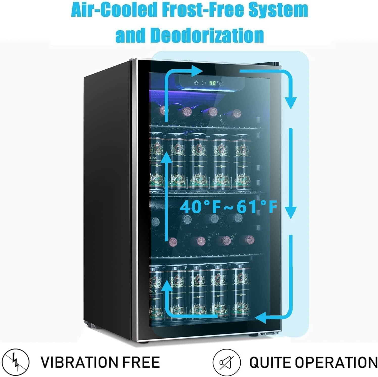 Cave à vin/réfrigérateur à boissons Antarctic Star 36 bouteilles, mini-cave à vin, réfrigérateur à bière et soda, fonctionnement silencieux avec compresseur, température réglable, autonome, noir, 4,4 pi³