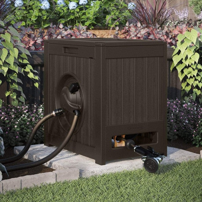 Suncast 125' Aquawinder Gartenschlauchaufroller (Modelljahr 2025) mit automatischem hydraulischem Aufrollmotor. Farbe: Java (2er-Pack).