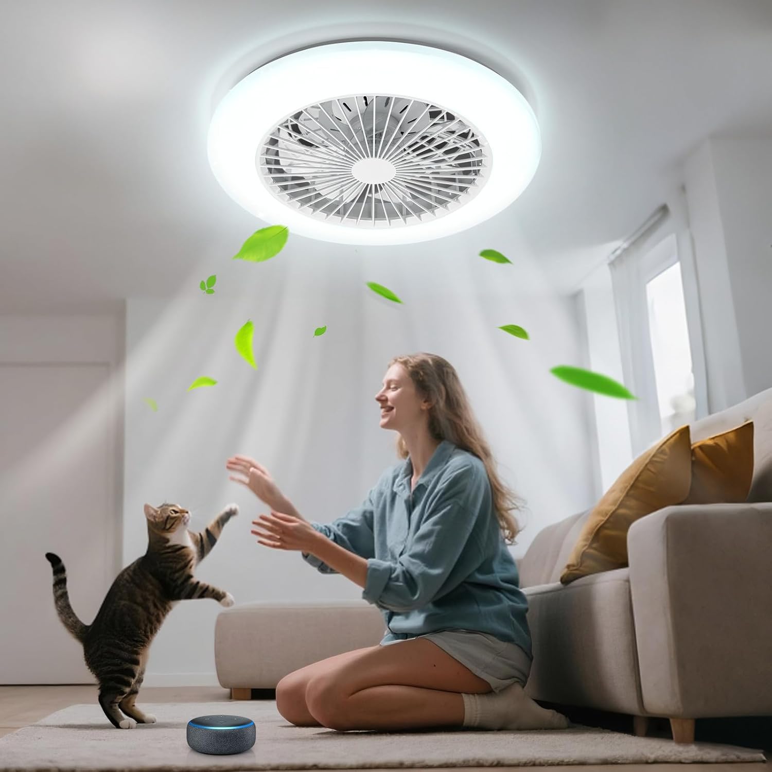 Aigostar – Alexa-Deckenventilator, LED-Licht 40 W, 4400 lm, 2700–6500 K und RGB dimmbar, intelligente Deckenventilatorlampe mit Fernbedienung und Gateway, leise, 6 Geschwindigkeitsstufen, Durchmesser 50 cm, 2 Stück