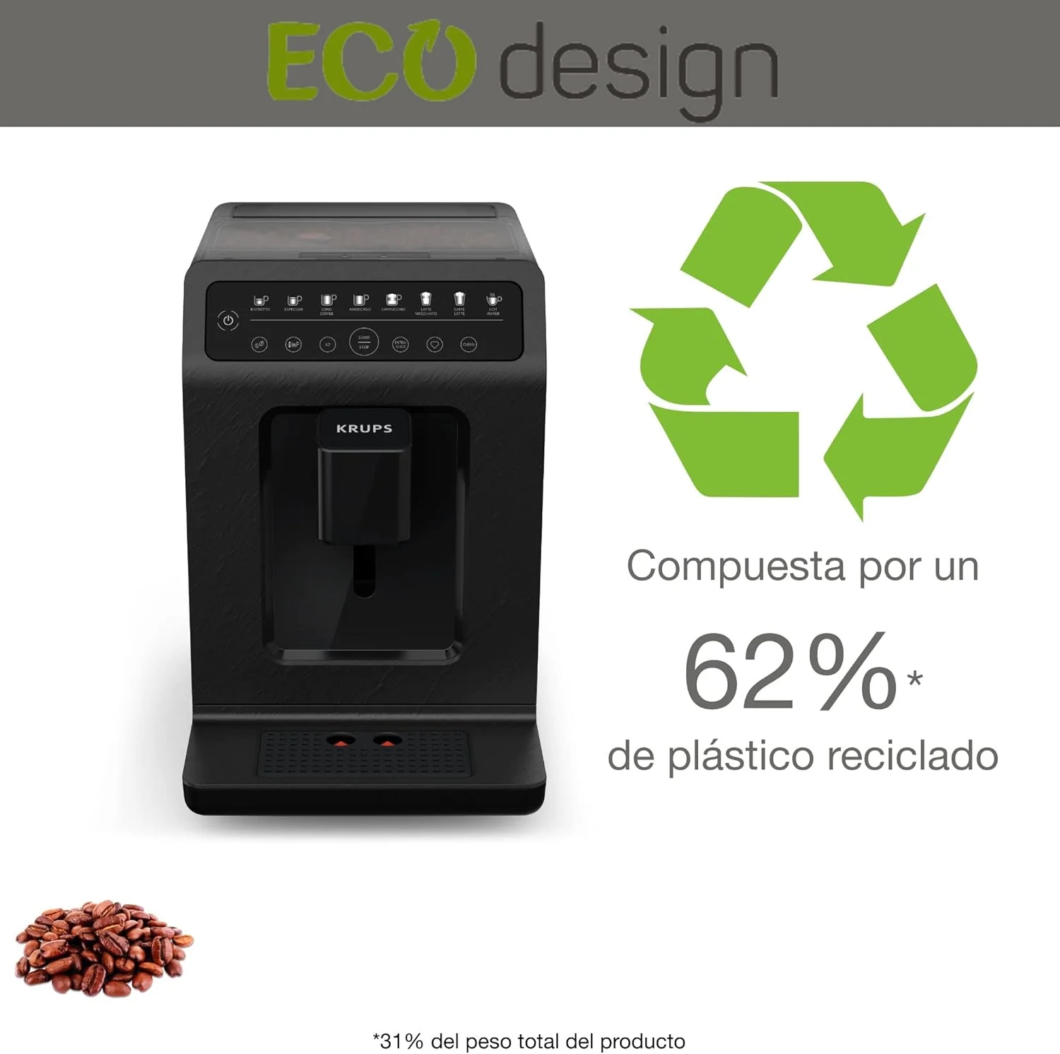 Machine à café super-automatique Krups Evidence Eco Design EA897B 15 bars (2025)