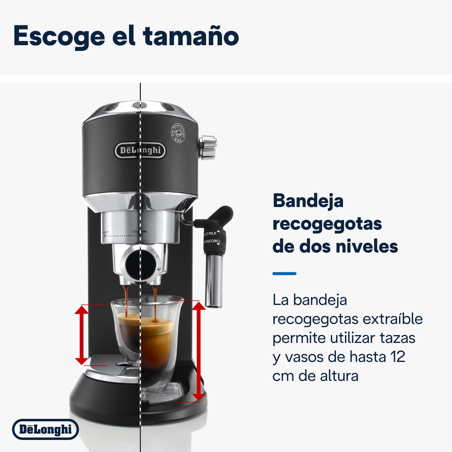 De'Longhi Dedica – Cafetière à pompe en acier inoxydable pour café moulu ou individuel, expresso et cappuccino, réservoir de 1,3 litre, système anti-goutte, modèle EC685.M, couleur métal