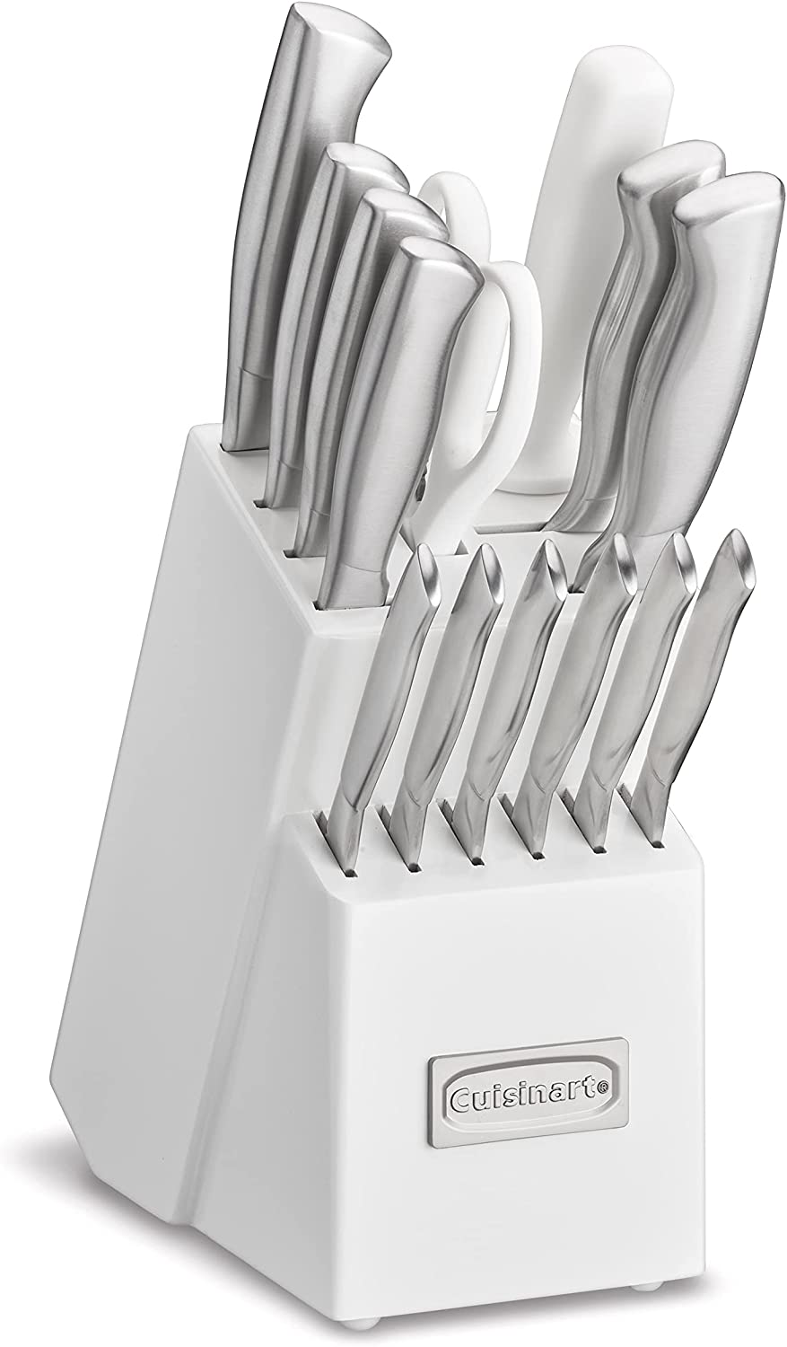 Cuisinart C77SS-15PK 15-teiliges Küchenblock-Set mit hohlen Edelstahlgriffen, strahlend weiß