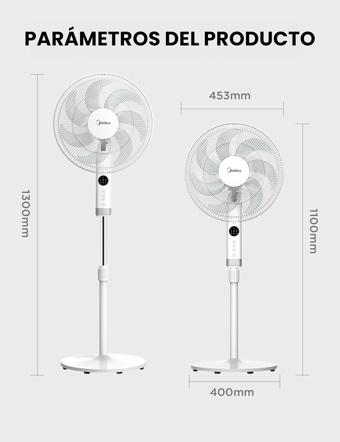 Ventilateur sur pied MIDEA 12 vitesses avec télécommande – Ventilateur silencieux avec oscillation 120º + 135º – Ventilateur avec minuterie, filtre et doubles pales – Débit d'air jusqu'à 24 mètres