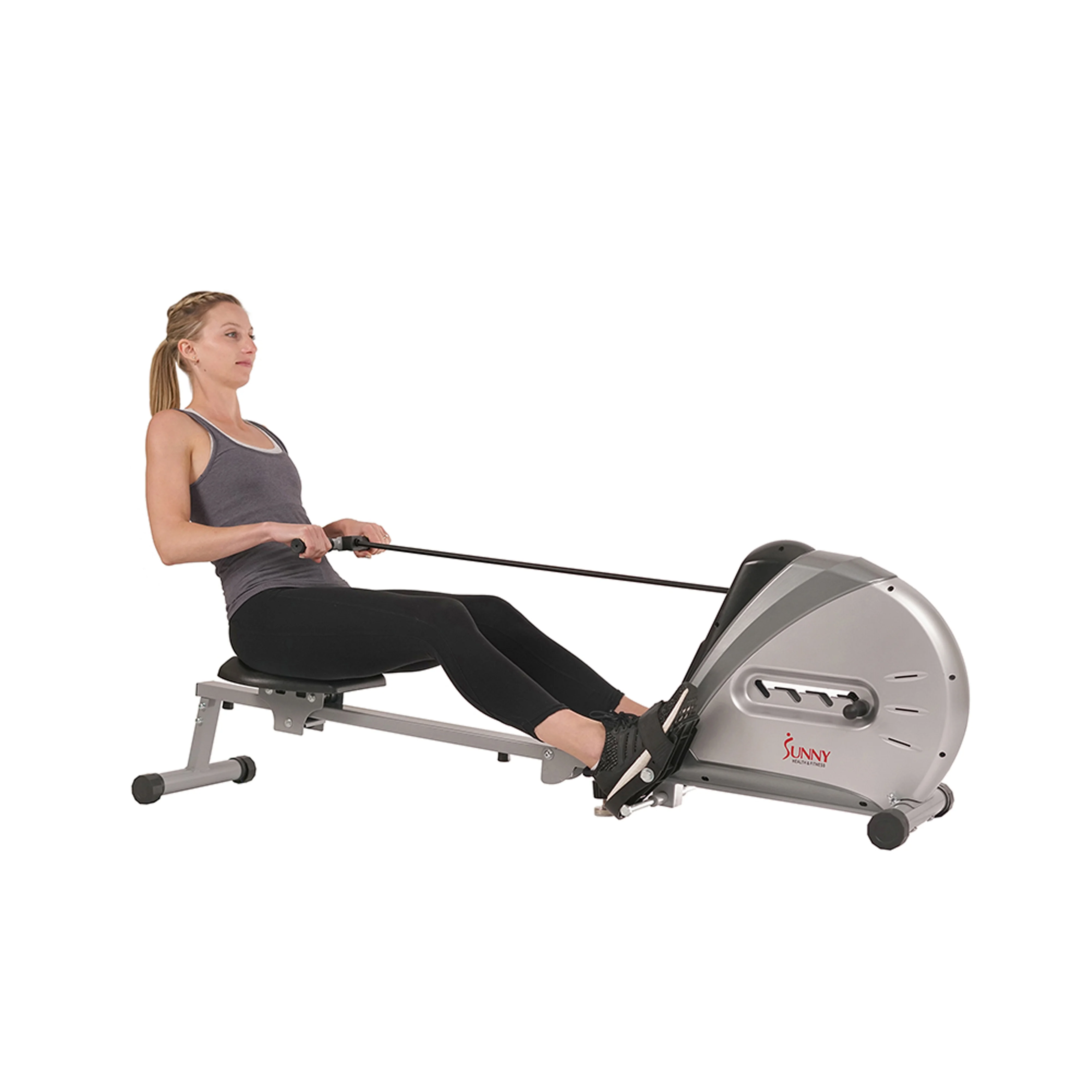 Sunny Health & Fitness romaskine med elastisk reb. LCD-skærm til komplet træning derhjemme. Model SF-RW5606.