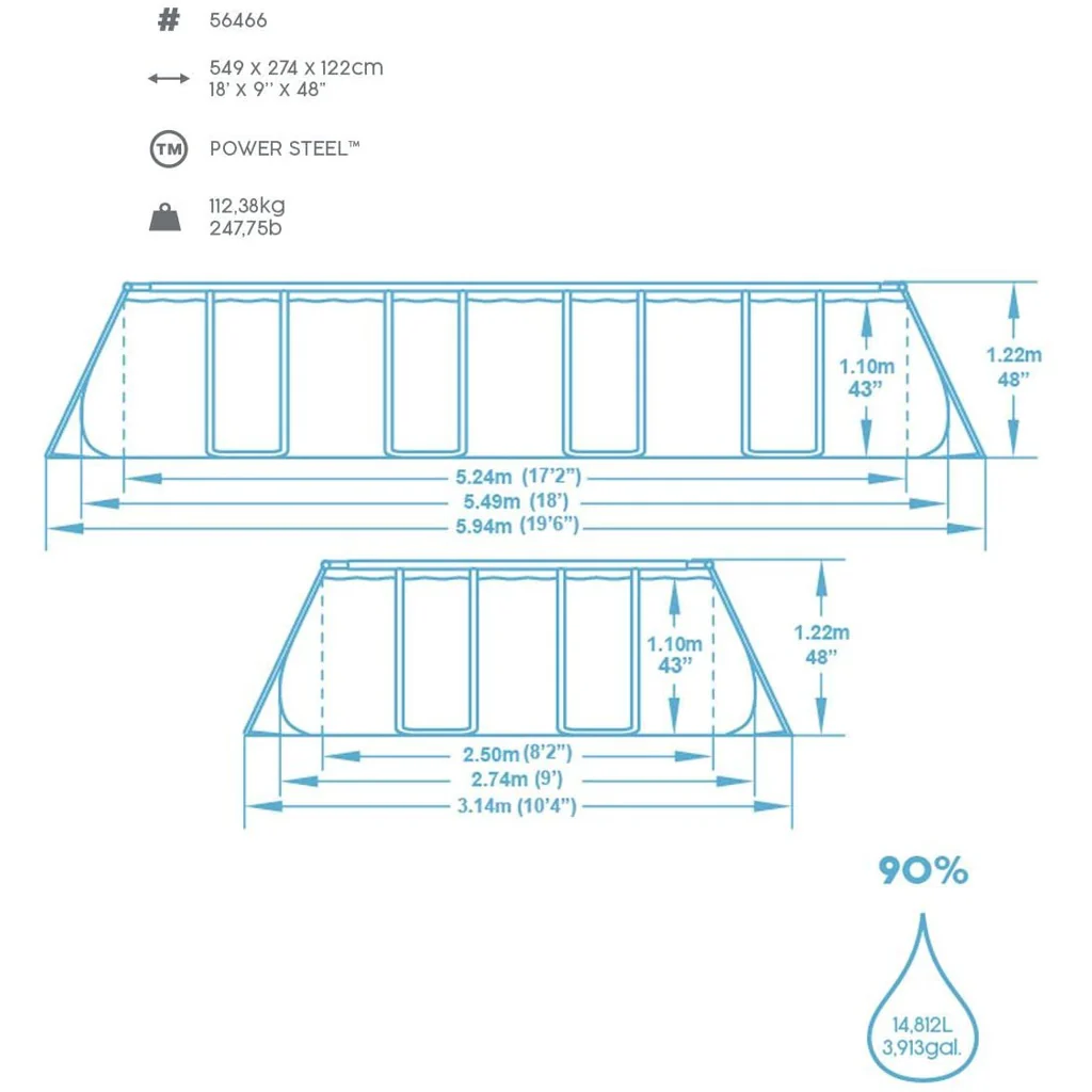 2025 Power Stahlrahmenpool 549x274x122 cm rechteckig 56466