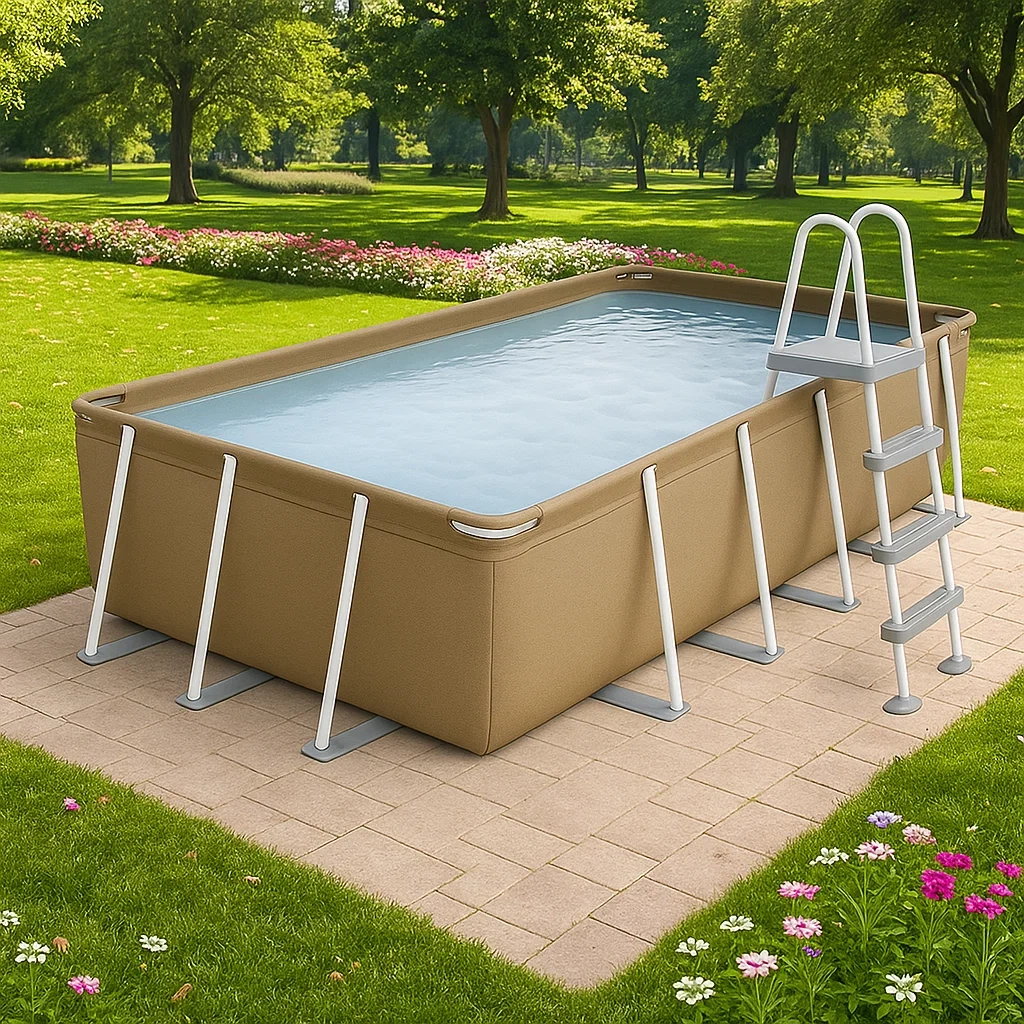 Piscine tubulaire rectangulaire 532 x 265 x 119 cm Beige/Blanc avec filtre et échelle OmmtHRN202Vi