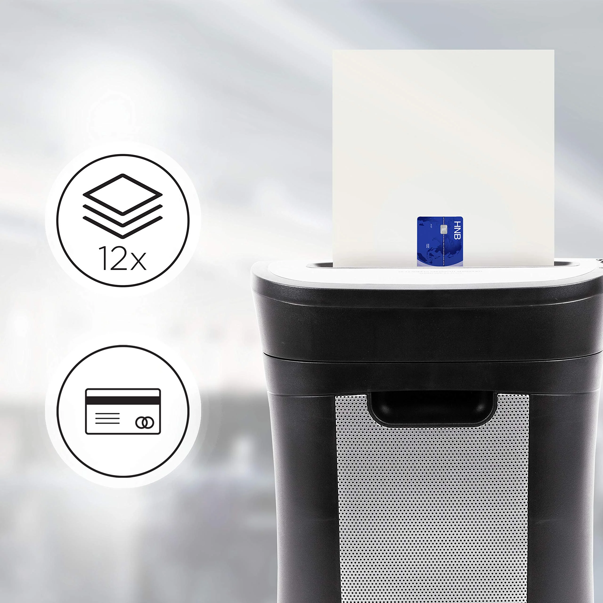 2025 Duronic PS571 makulator. Krydsskæring. Op til 12 ark. Kompakt og robust dokumentmakulator. Til brug i hjemmet og på kontoret. Makulerer papir, kreditkort, kuverter og dokumenter – Sort. P4